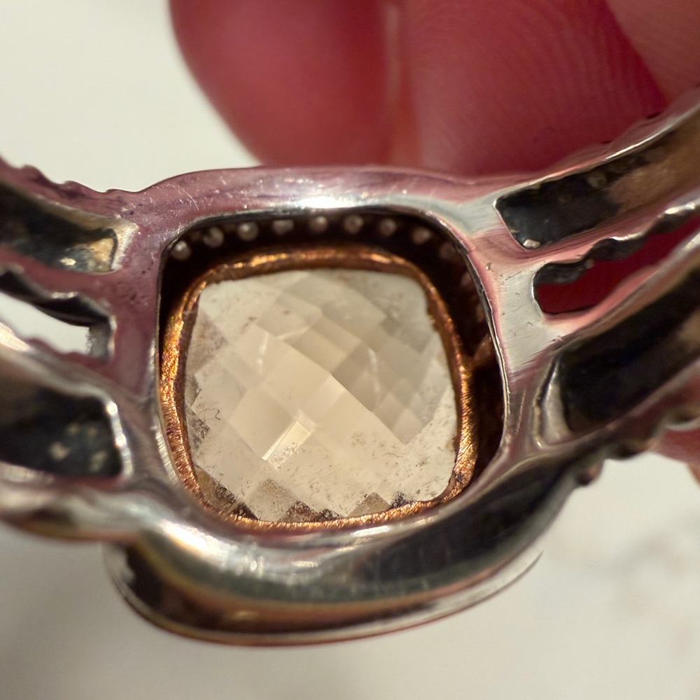David Yurman Silver and Gold Ring with Morganite Stone size 8 - Picture 7 of 11